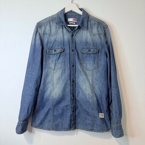 Mustang Denim Button Down Shirt Slim Fit Blue Size M